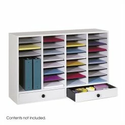 Best Sale ⭐ Safco Grey Wood Adjustable 32 Compartment File Organizer With Drawer 💯