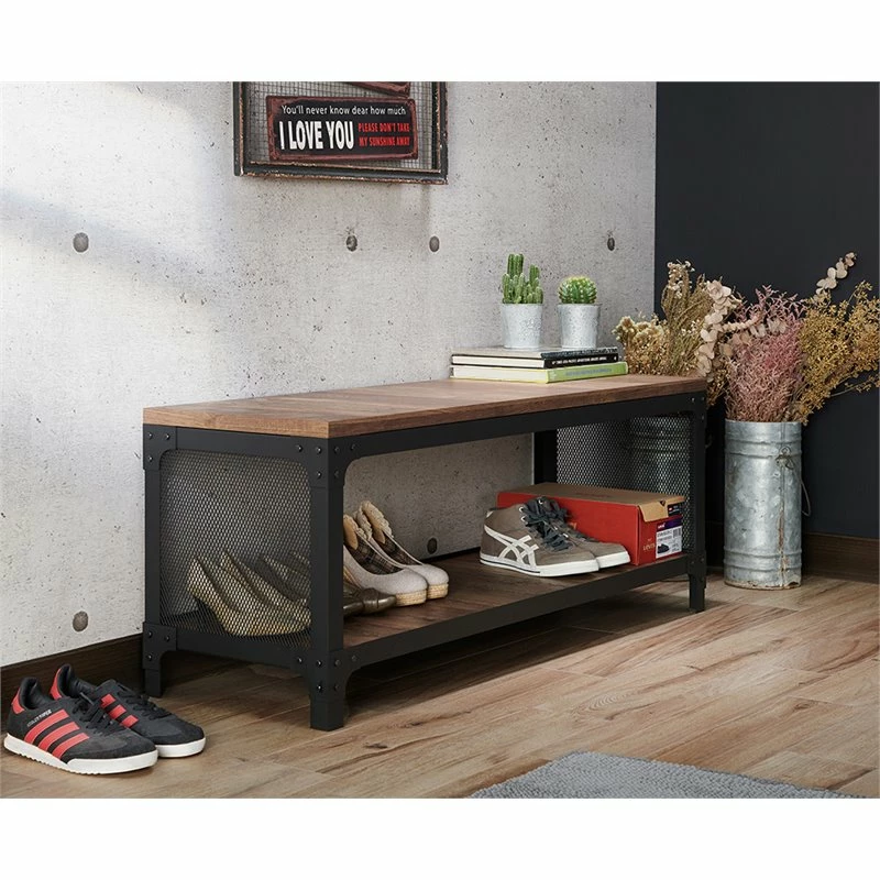 Deals ⌛ Furniture Of America Herk Industrial Wood Multi Purpose Bench In Reclaimed Oak 💯 - Image 2