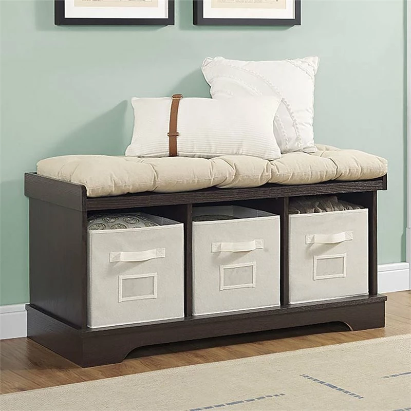 Best deal 👍 Pemberly Row 3 Cubby Cushion Storage Bench In Espresso With Totes 💯 - Image 2