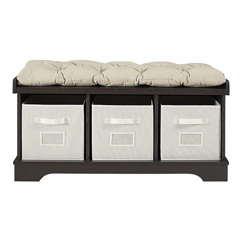 Best deal 👍 Pemberly Row 3 Cubby Cushion Storage Bench In Espresso With Totes 💯 - Image 3