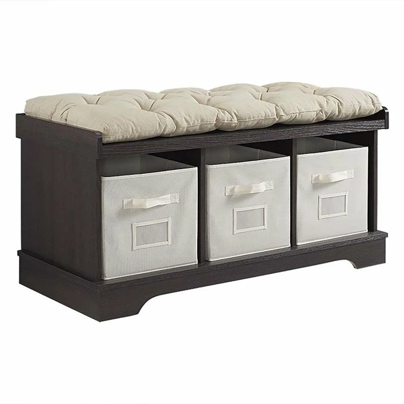 Best deal 👍 Pemberly Row 3 Cubby Cushion Storage Bench In Espresso With Totes 💯