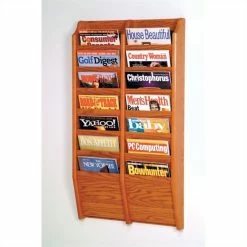 Wholesale 🎉 Pemberly Row 14 Pocket Medium Oak Wall Mount Magazine Rack 💯