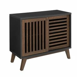 Wholesale 😉 Walker Edison 36 Inch Sliding Slat Door Accent Console In Black And Dark Walnut 🛒