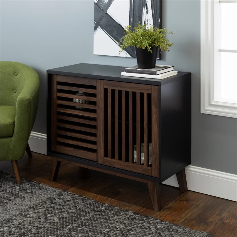 Wholesale ๐ Walker Edison 36 Inch Sliding Slat Door Accent Console In Black And Dark Walnut ๐ - Image 4