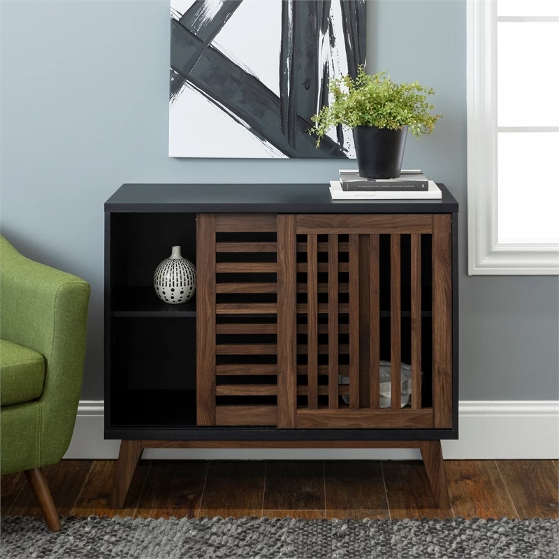 Wholesale ๐ Walker Edison 36 Inch Sliding Slat Door Accent Console In Black And Dark Walnut ๐ - Image 5