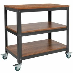 Discount 🧨 Flash Furniture Livingston 2 Shelf Book Cart In Brown Oak And Gray 🥰