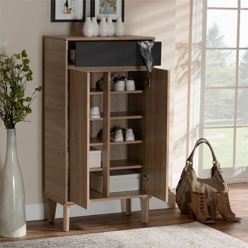 Best reviews of 🎁 Baxton Studio Fella Two-Tone Oak Brown And Dark Gray 👟 Shoe Cabinet 🔔 - Image 3