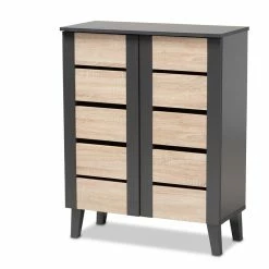Deals 🔥 Baxton Studio Melle Two-Tone Brown And Dark Gray 2-Door 👟 Shoe Cabinet 🤩