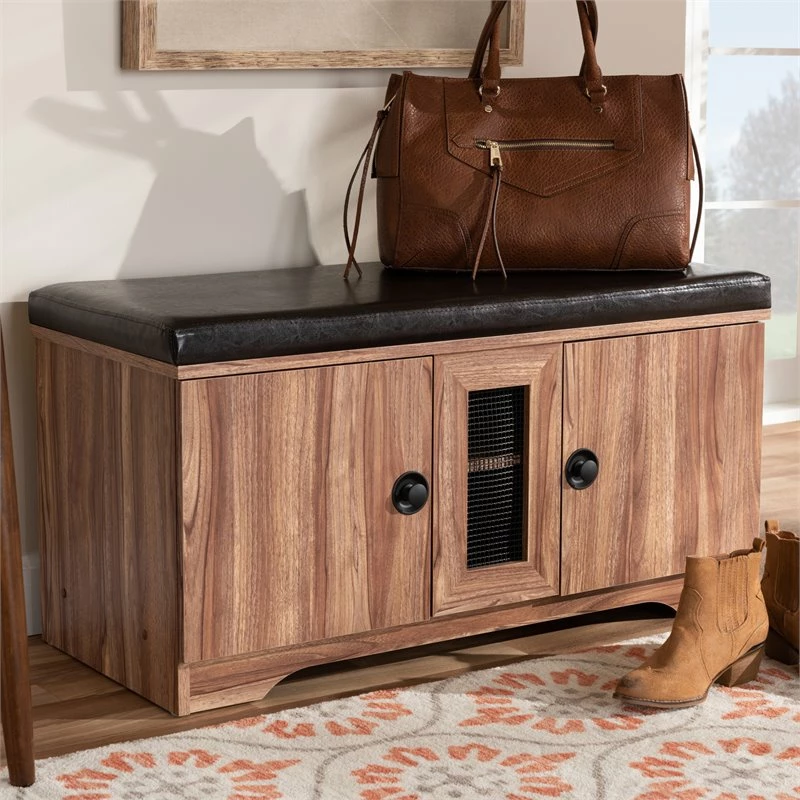 Buy ๐ฅ Baxton Studio Valina Brown Faux Leather 2-Door 2-Shelves Wood ๐ Shoe Storage Bench โค๏ธ - Image 7