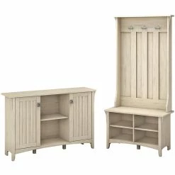 Best deal 😉 Bush Furniture Salinas Entryway Storage Set In Antique White 🎁