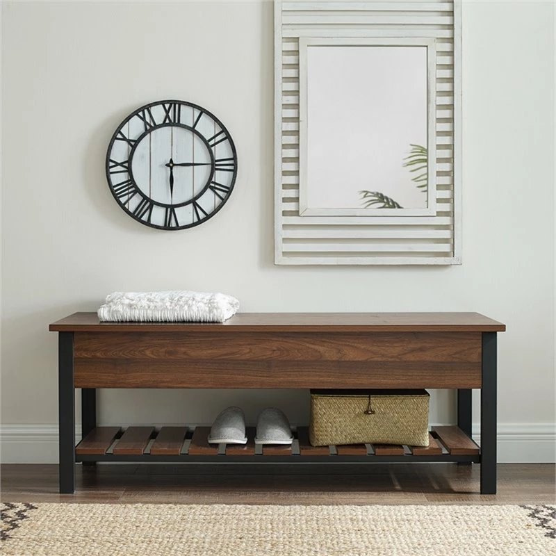Promo ⭐ Walker Edison 48" Modern Farmhouse Wood Storage Bench In Dark Walnut 👏 - Image 2