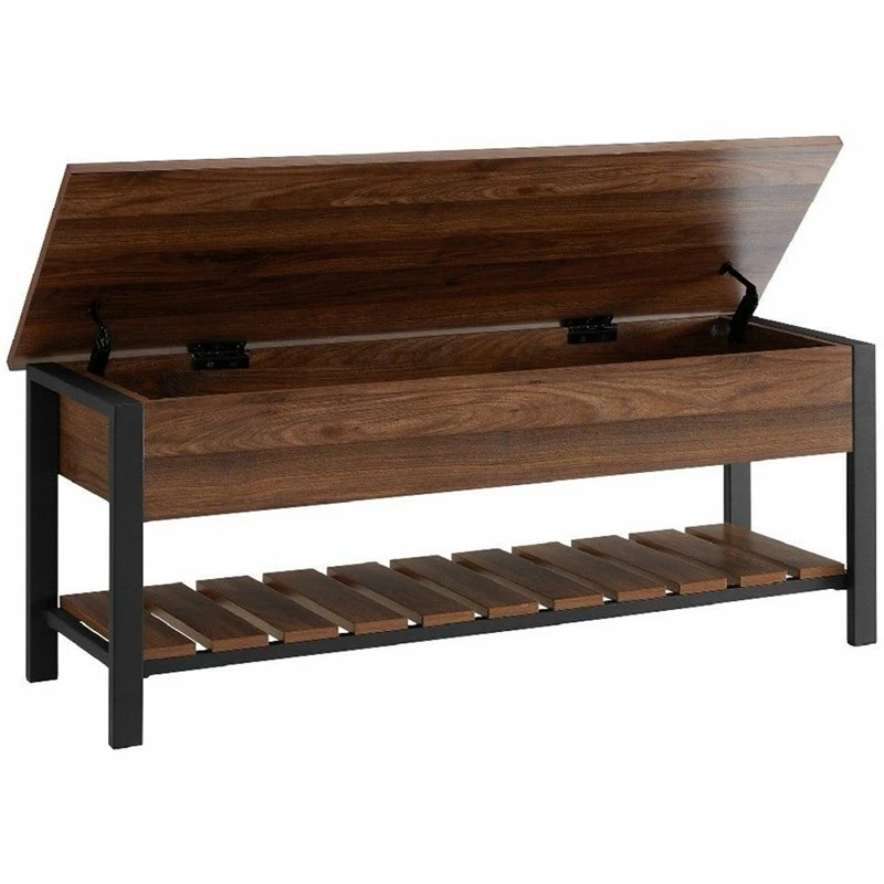 Promo ⭐ Walker Edison 48" Modern Farmhouse Wood Storage Bench In Dark Walnut 👏 - Image 3
