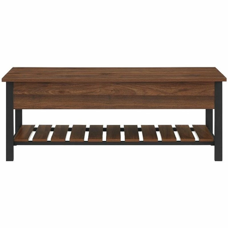 Promo ⭐ Walker Edison 48" Modern Farmhouse Wood Storage Bench In Dark Walnut 👏 - Image 4