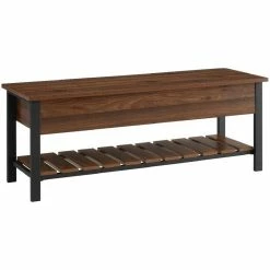 Promo ⭐ Walker Edison 48" Modern Farmhouse Wood Storage Bench In Dark Walnut 👏