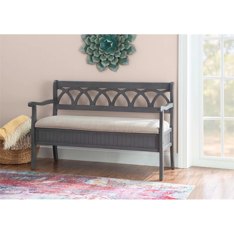 Budget 😉 Linon Elliana Wood Storage Bench In Gray 👏 - Image 10