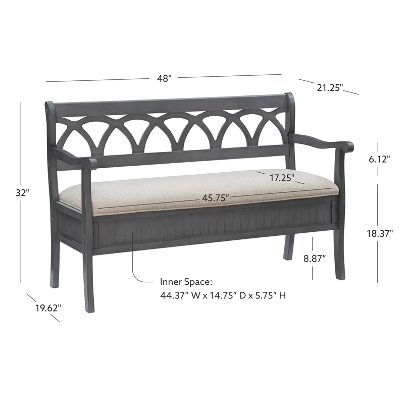 Budget 😉 Linon Elliana Wood Storage Bench In Gray 👏 - Image 14