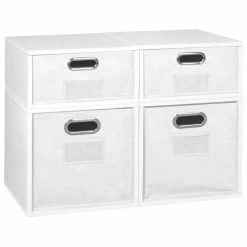 Promo 🥰 Niche Cubo Set- 2 Full/2 Half Cubes W/ Foldable Bins- White Wood Grain/White 🌟