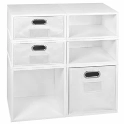 Best deal ❤️ Niche Cubo Set- 2 Full/4 Half Cubes W/ Foldable Bins- White Wood Grain/White ❤️