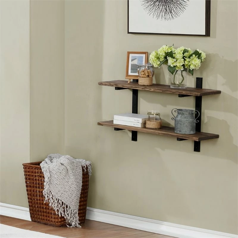 Cheapest ❤️ Alaterre Furniture Pomona 36" Metal And Solid Wood Wall Shelf 🔥 - Image 2