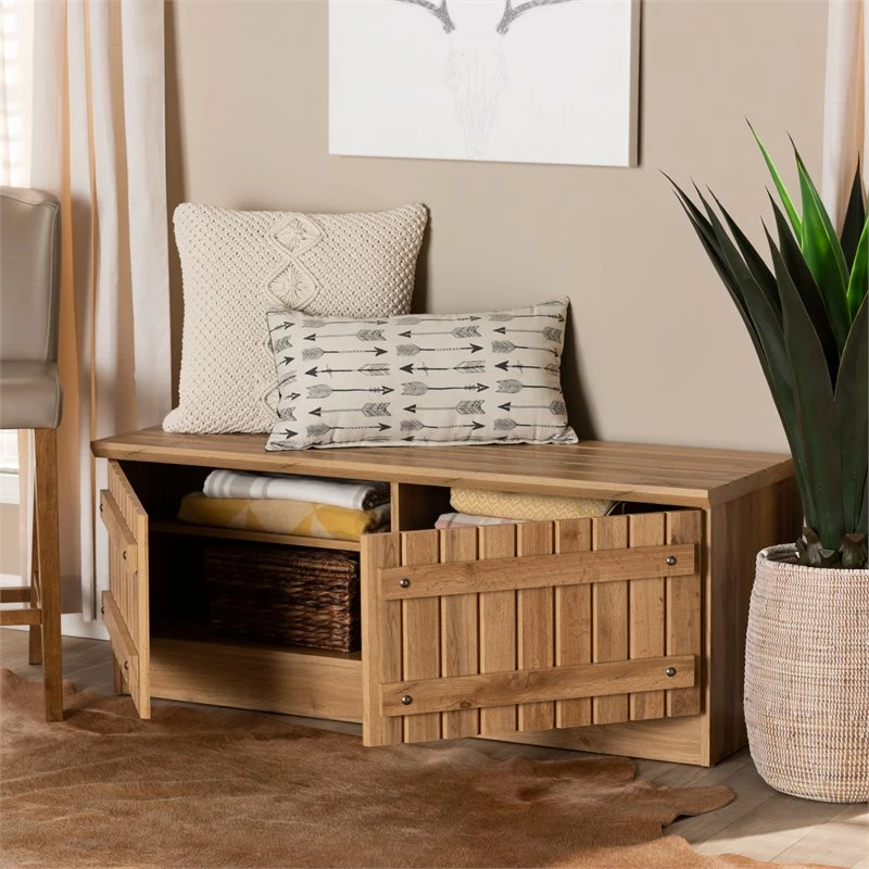 Hot Sale ๐งจ Baxton Studio Oswald Natural Oak Brown Finished Wood 2-Door Storage Bench ๐ - Image 7