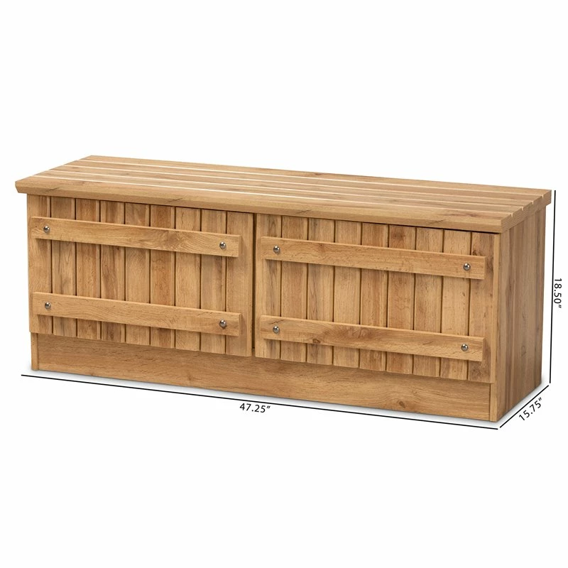 Hot Sale ๐งจ Baxton Studio Oswald Natural Oak Brown Finished Wood 2-Door Storage Bench ๐ - Image 9