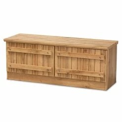 Hot Sale ๐งจ Baxton Studio Oswald Natural Oak Brown Finished Wood 2-Door Storage Bench ๐