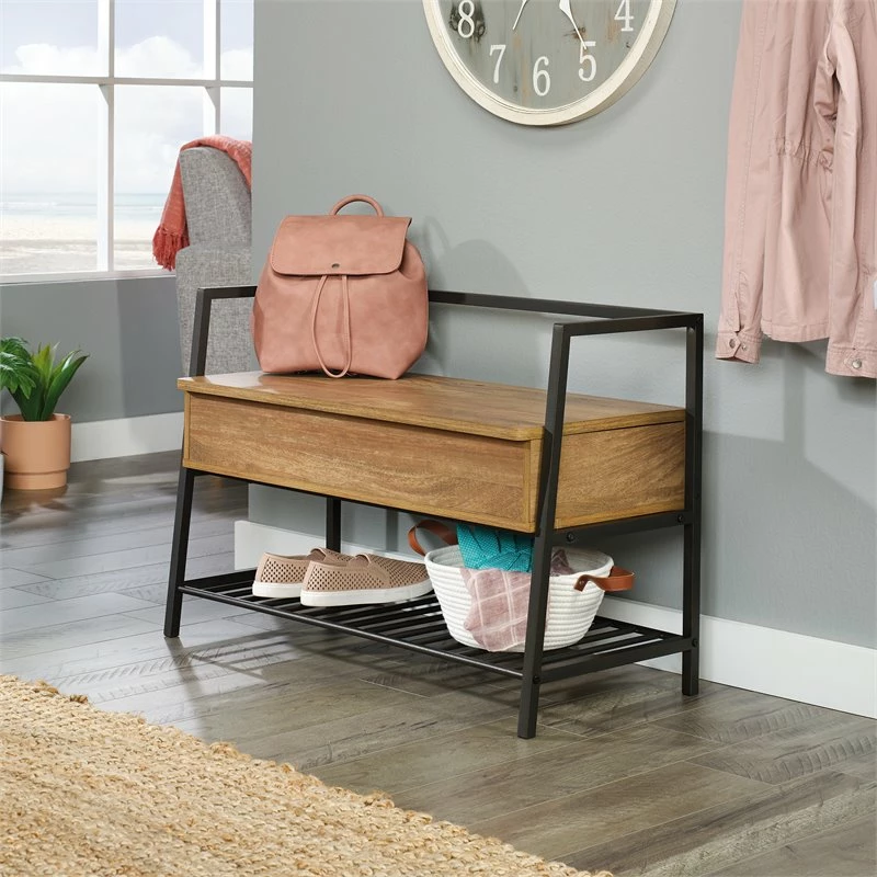 New 😉 Sauder North Avenue Engineered Wood Entryway Storage Bench In Sindoori Mango 😍 - Image 2