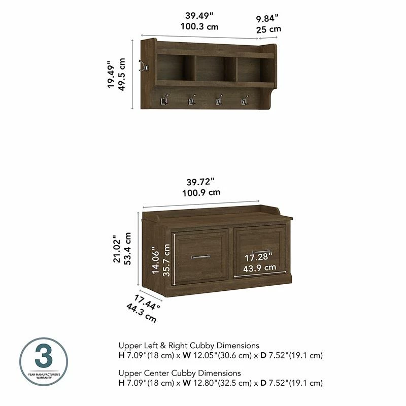 Wholesale โค๏ธ Kathy Ireland Home By Bush Furniture Woodland ๐ Shoe Bench With Wall Mounted Shelf In Ash Brown - Engineered Wood ๐ - Image 6