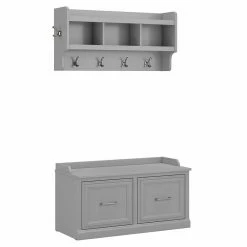 Best reviews of ๐งจ Kathy Ireland Home By Bush Furniture Woodland ๐ Shoe Storage Bench With Wall Mounted Shelf In Gray - Engineered Wood ๐