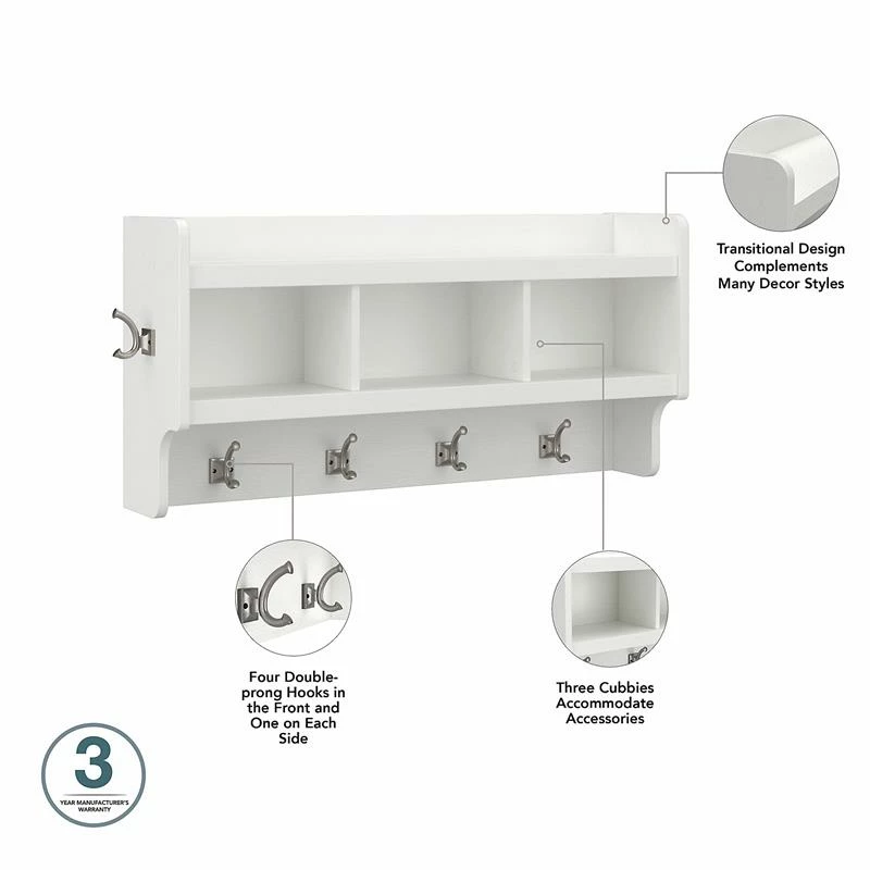 Wholesale โ Kathy Ireland Home By Bush Furniture Woodland ๐ Shoe Storage Bench With Wall Mounted Shelf In White - Engineered Wood ๐ - Image 3