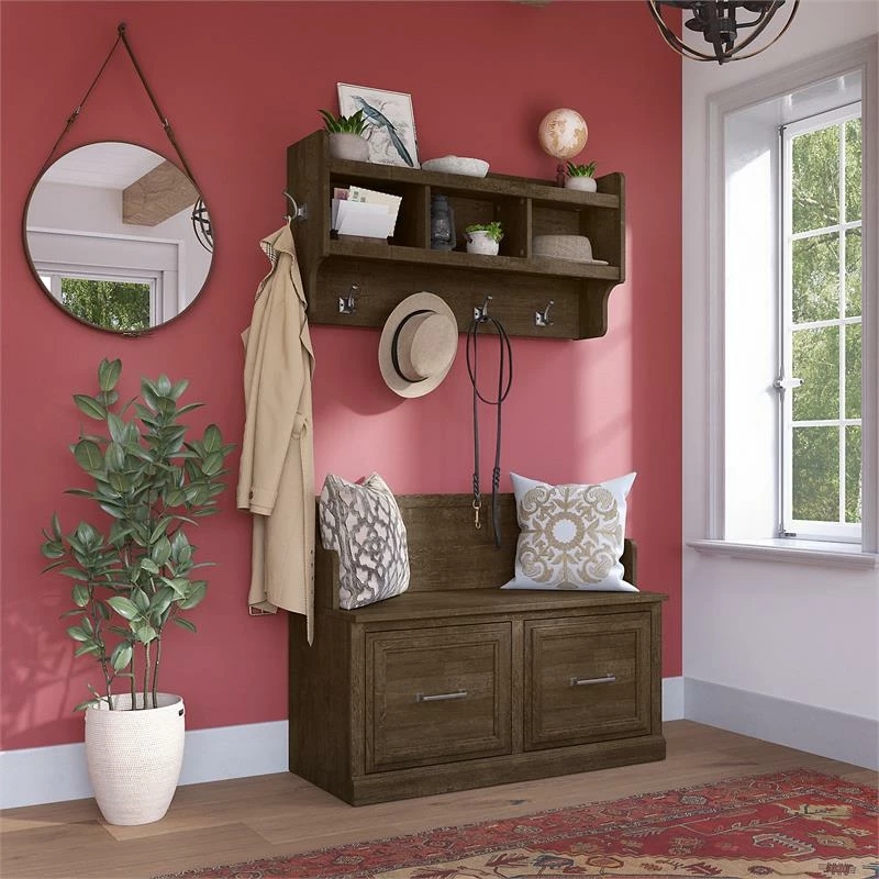 Budget ๐ Kathy Ireland Home By Bush Furniture Woodland Entryway Bench With Wall Mounted ๐งฅ Coat Rack In Ash - Engineered Wood ๐ฏ - Image 2