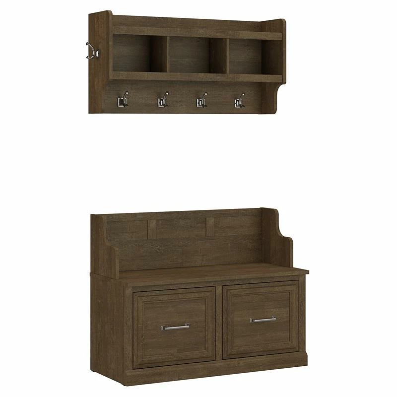 Budget ๐ Kathy Ireland Home By Bush Furniture Woodland Entryway Bench With Wall Mounted ๐งฅ Coat Rack In Ash - Engineered Wood ๐ฏ