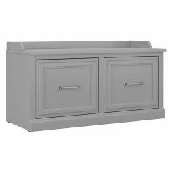 Cheap 😉 Kathy Ireland Home By Bush Furniture Woodland 40W 👟 Shoe Storage Bench With Doors In Cape Cod Gray - Engineered Wood 🎉