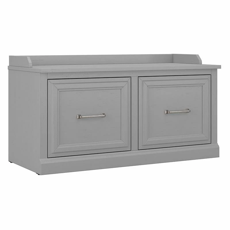 Cheap 😉 Kathy Ireland Home By Bush Furniture Woodland 40W 👟 Shoe Storage Bench With Doors In Cape Cod Gray - Engineered Wood 🎉