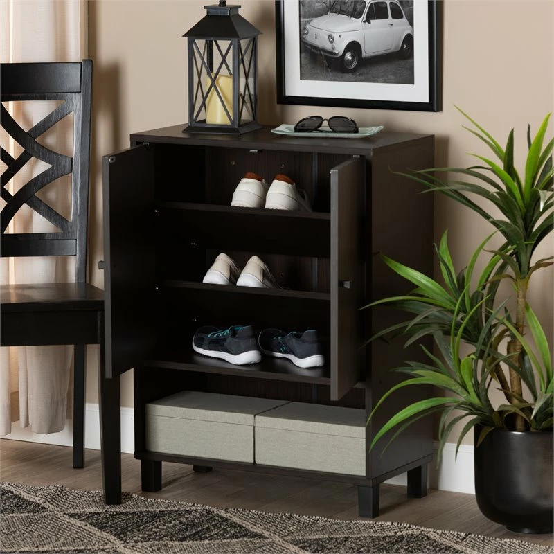 Flash Sale ๐ Baxton Studio Rossin Dark Brown Finished Wood 2-Door Entryway ๐ Shoe Cabinet โญ - Image 10