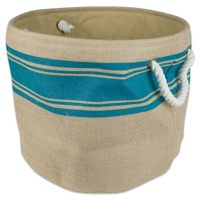 Outlet ๐ DII 15" Round Modern Fabric Medium Burlap Border Storage Bin In Blue โจ