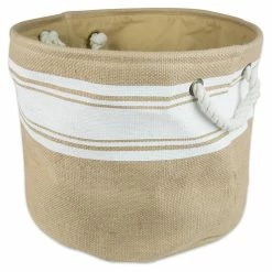 Best Sale 💯 DII 12" Round Modern Fabric Small Burlap Border Storage Bin In White ✨