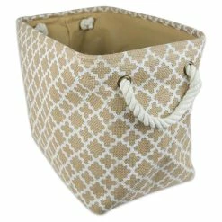 Best Sale ๐งจ DII 10" Rectangle Modern Fabric Medium Burlap Lattice Storage Bin In White ๐