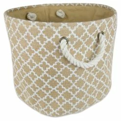 Best Sale 😀 DII 16" Round Modern Fabric Large Burlap Lattice Storage Bin In White 🔔