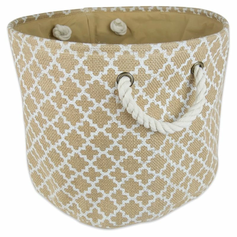 Best Sale ๐ DII 16" Round Modern Fabric Large Burlap Lattice Storage Bin In White ๐