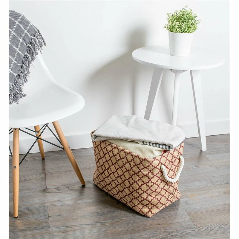 Wholesale ๐ DII 15" Round Modern Fabric Medium Burlap Lattice Storage Bin In Wine Red ๐ - Image 2