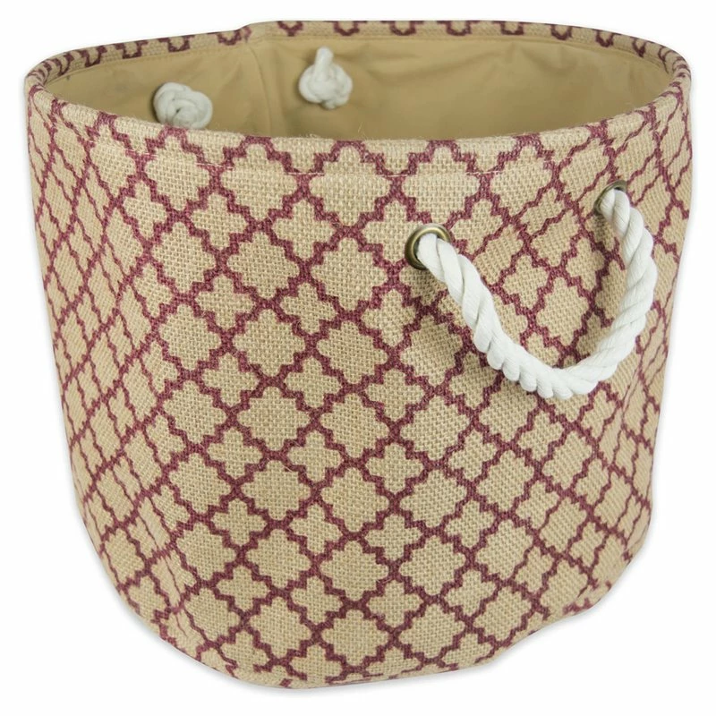 Budget ๐ฏ DII 12" Round Modern Fabric Small Burlap Lattice Storage Bin In Wine Red ๐