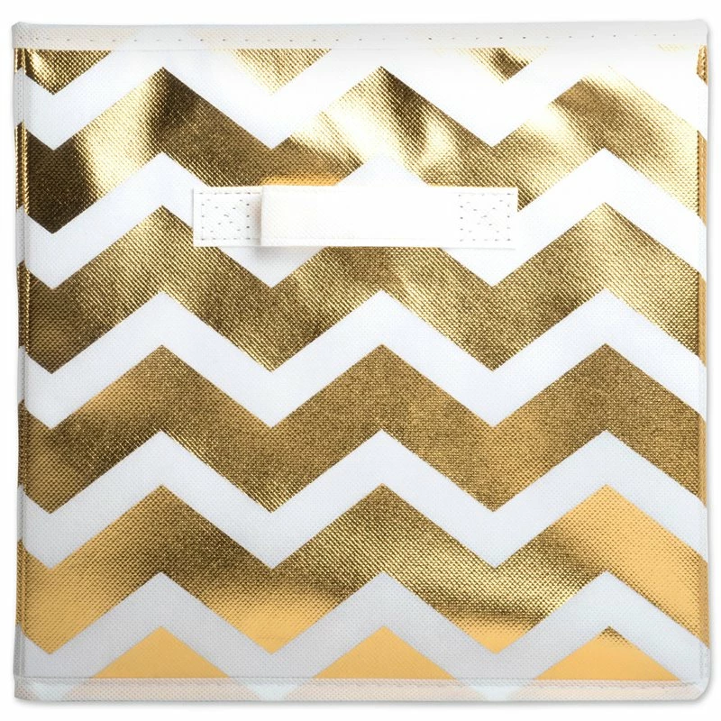 Best deal ๐ DII 11" Square Nonwoven Polyester Cube Chevron Storage Bin In Gold (Set Of 2) โญ - Image 2