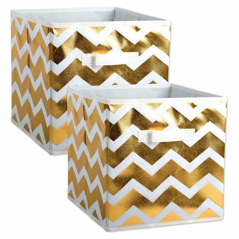 Best deal ๐ DII 11" Square Nonwoven Polyester Cube Chevron Storage Bin In Gold (Set Of 2) โญ