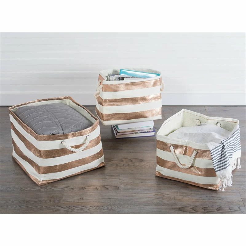Best Sale ๐ DII 15" Rectangle Modern Paper Large Stripe Basket In Copper ๐ - Image 2