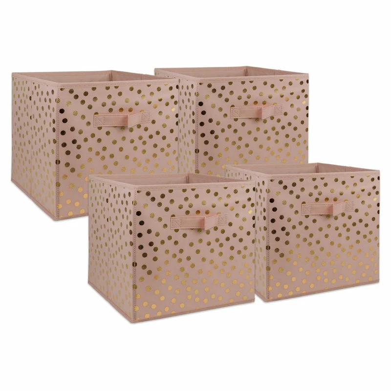 Budget ๐งจ DII 11" Square Polyester Cube Dots Millennial Storage Bin In Pink (Set Of 4) โญ