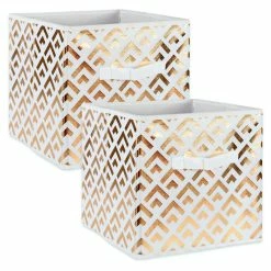 Best Sale 💯 DII 11" Square Polyester Cube Double Diamond Storage Bin In Gold (Set Of 2) ⭐