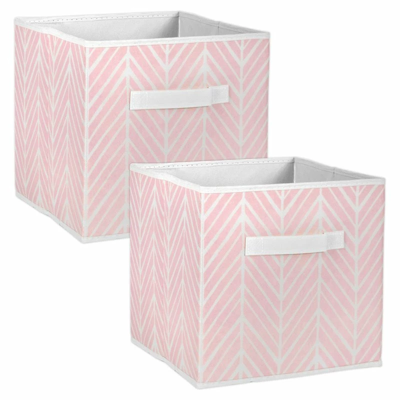 Best Sale ๐งจ DII 11" Square Polyester Cube Herringbone Storage Bin In Mauve Pink (Set Of 2) ๐