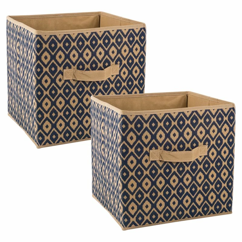 Cheapest 👍 DII Square Nonwoven Polyester Cube Ikat Storage Bin In Nautical Blue (Set Of 2) 💯
