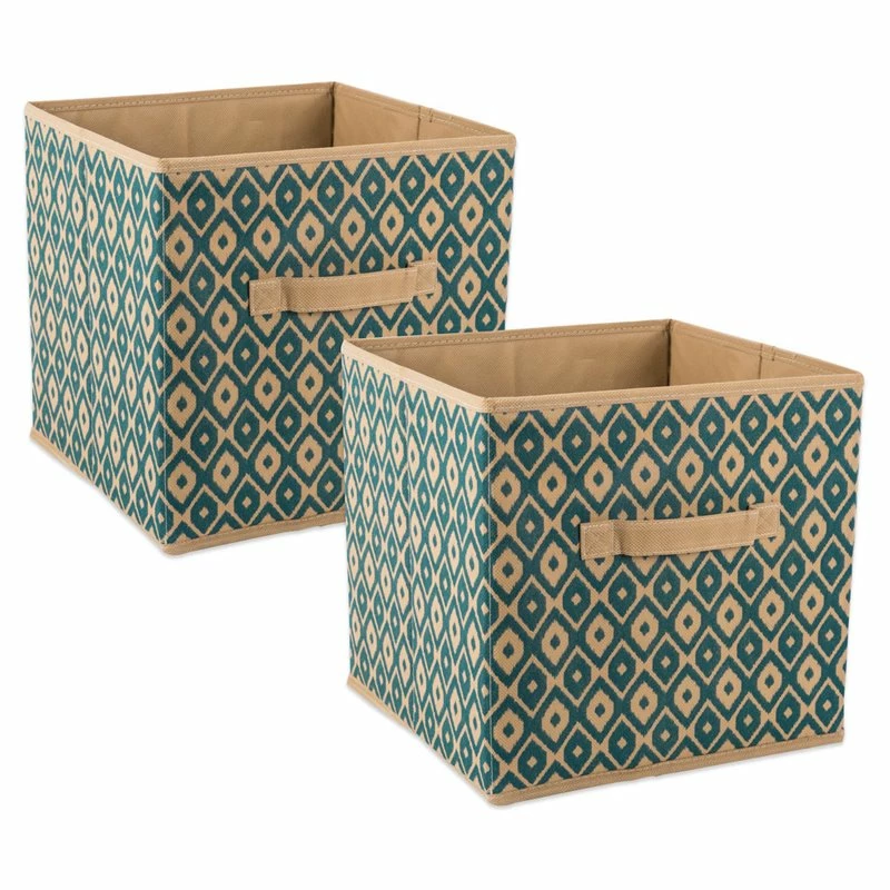 New ๐ DII Square Nonwoven Polyester Cube Ikat Storage Bin In Teal Blue (Set Of 2) โค๏ธ